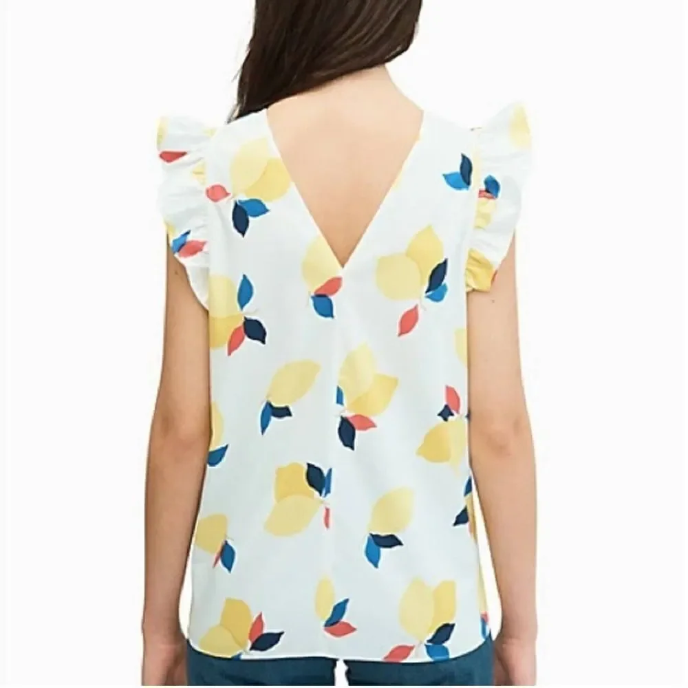 KATE SPADE Lemon Zest Sleeveless Ruffle Top NWT